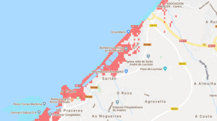 Zonas inundables de Pontevedra segundo Climate Central