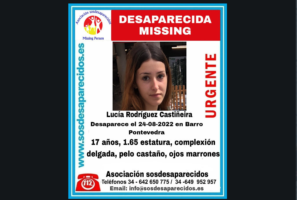 SOS Desaparecidos alerta de la ausencia desde hace diez días de una joven de 17 años en Barro 