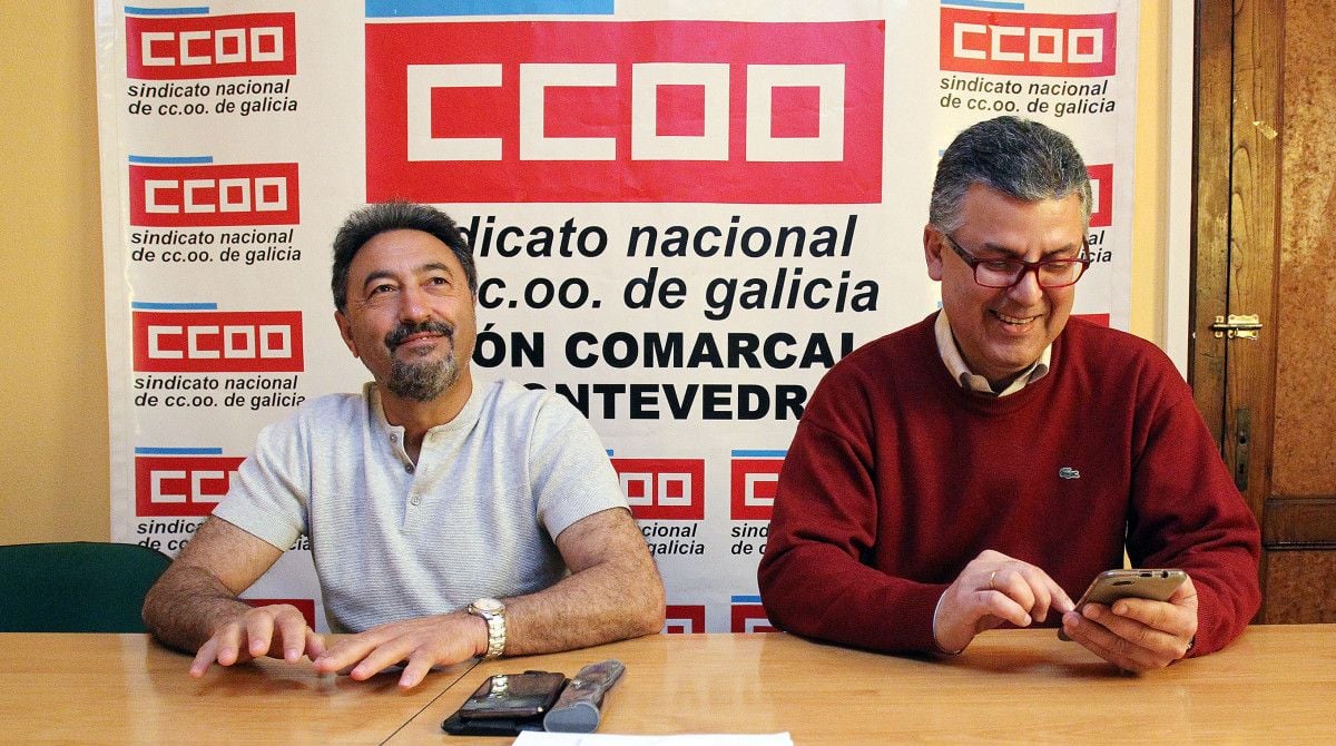 José Ramón Piñeiro, secretario comarcal de CC.OO., durante la rueda de prensa