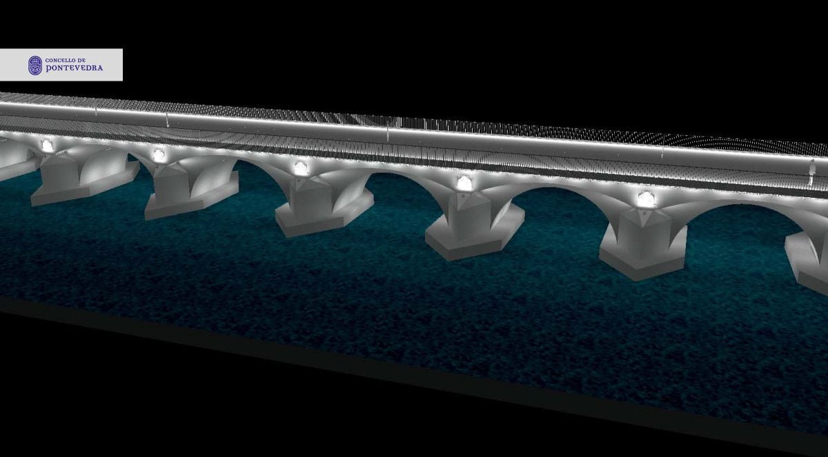 Infografía del Puente de O Burgo ilumnado