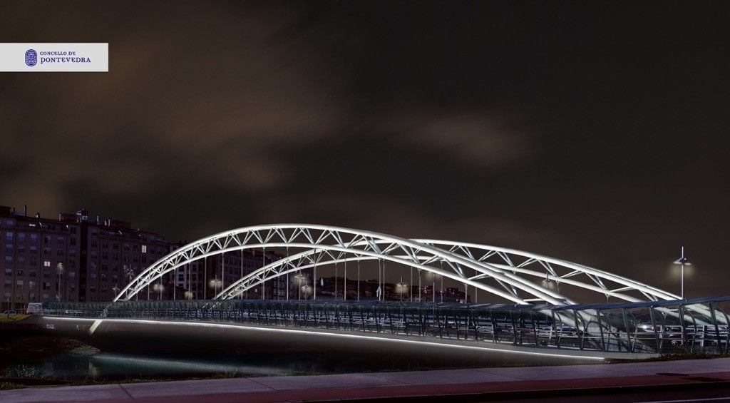 Recreación de una de las iluminaciones previstas para el puente de As Correntes