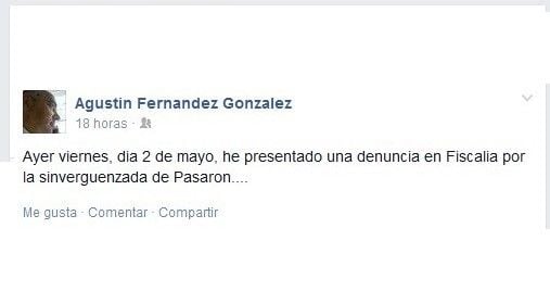 Comunicación de Agustín Fernández en Facebook