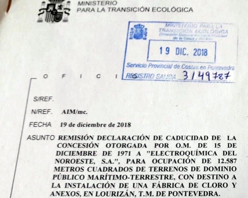 Comunicado da caducidade de concesión de Elnosa