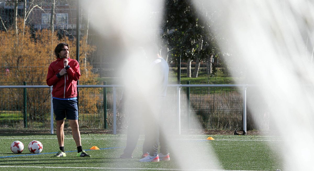 Luismi, en un entrenamiento del Pontevedra en A Xunqueira