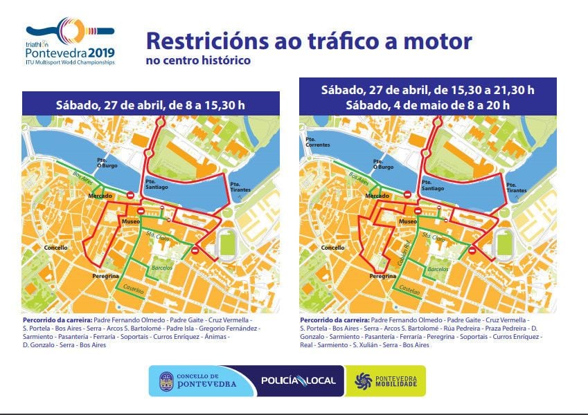 Restricciones de tráfico en el casco histórico de Pontevedra durante el ITU Multisport