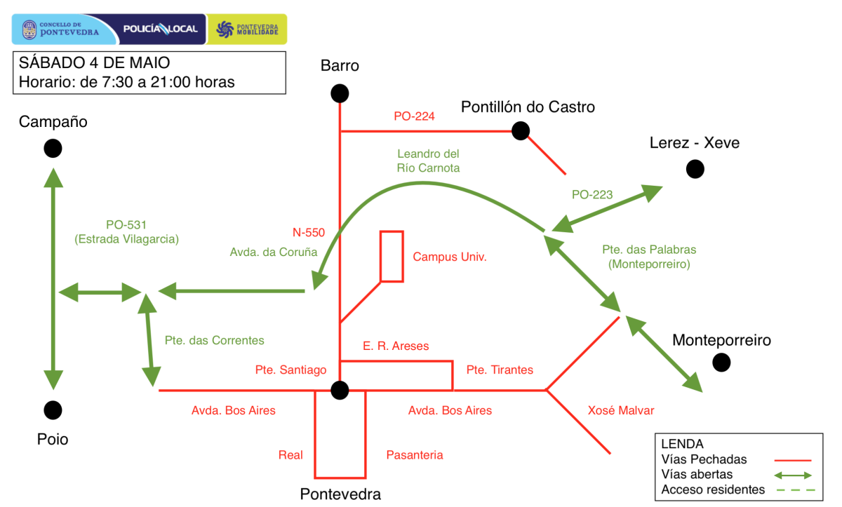 Plano de movilidad de las pruebas del triatlón del sábado 4 de mayo