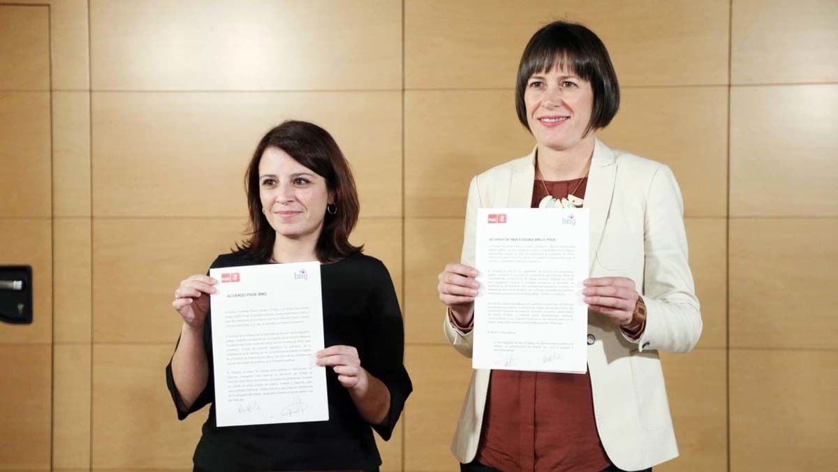 Adriana Lastra y Ana Pontón, tras la firma del acuerdo entre PSOE y BNG