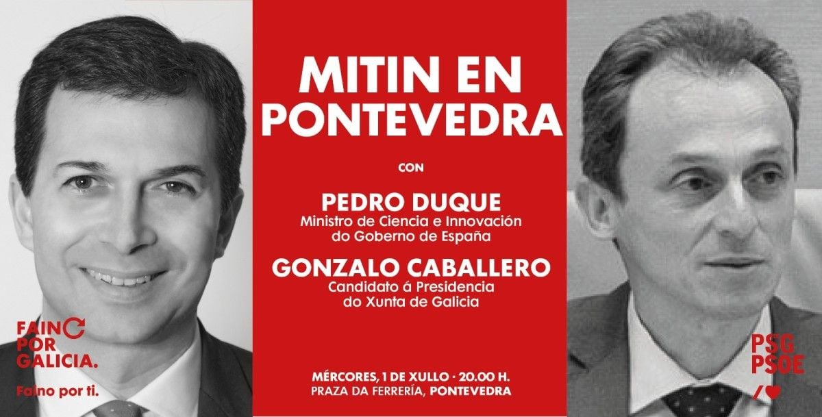 Mitin de Pedro Duque y Gonzalo Caballero en la plaza de A Ferrería el 1 de julio