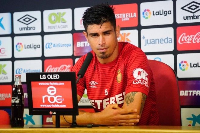 Xisco Campos en una rueda de prensa con el Mallorca