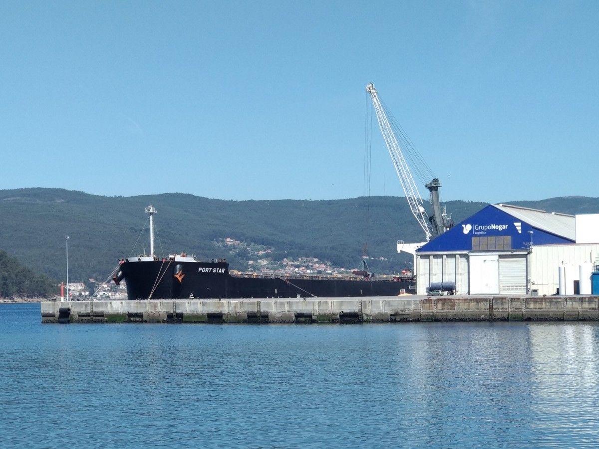 Descarga de buques graneleros en el puerto de Marín