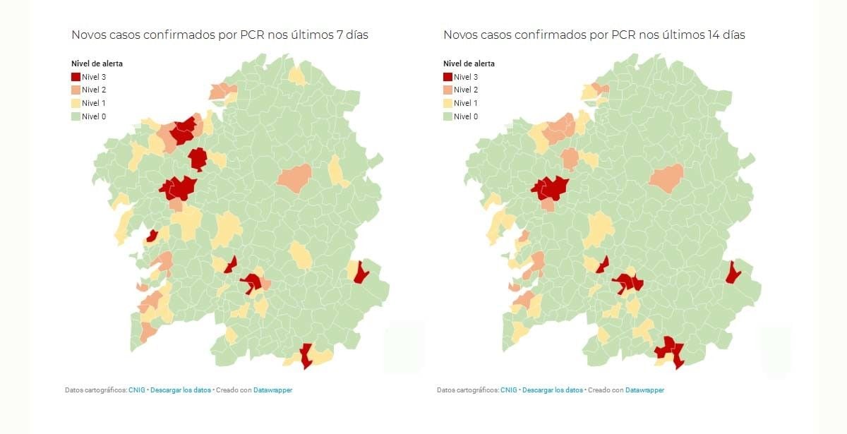 Incidencia de la covid-19 en los concellos del área sanitaria a 17 de octubre