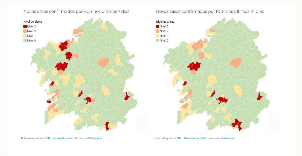Incidencia de la covid-19 en los concellos del área sanitaria a 18 de octubre
