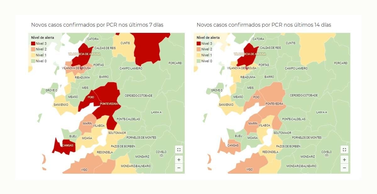 Incidencia de la covid-19 en los concellos del área sanitaria a 21 de octubre