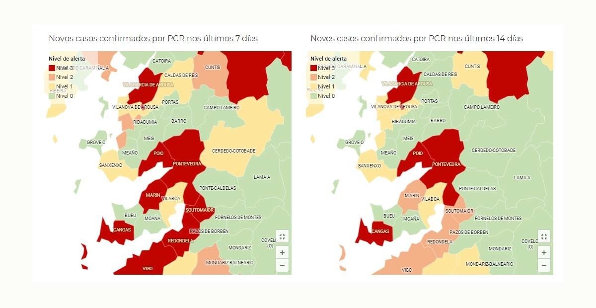 Incidencia de la covid-19 en los concellos del área sanitaria a 27 de octubre