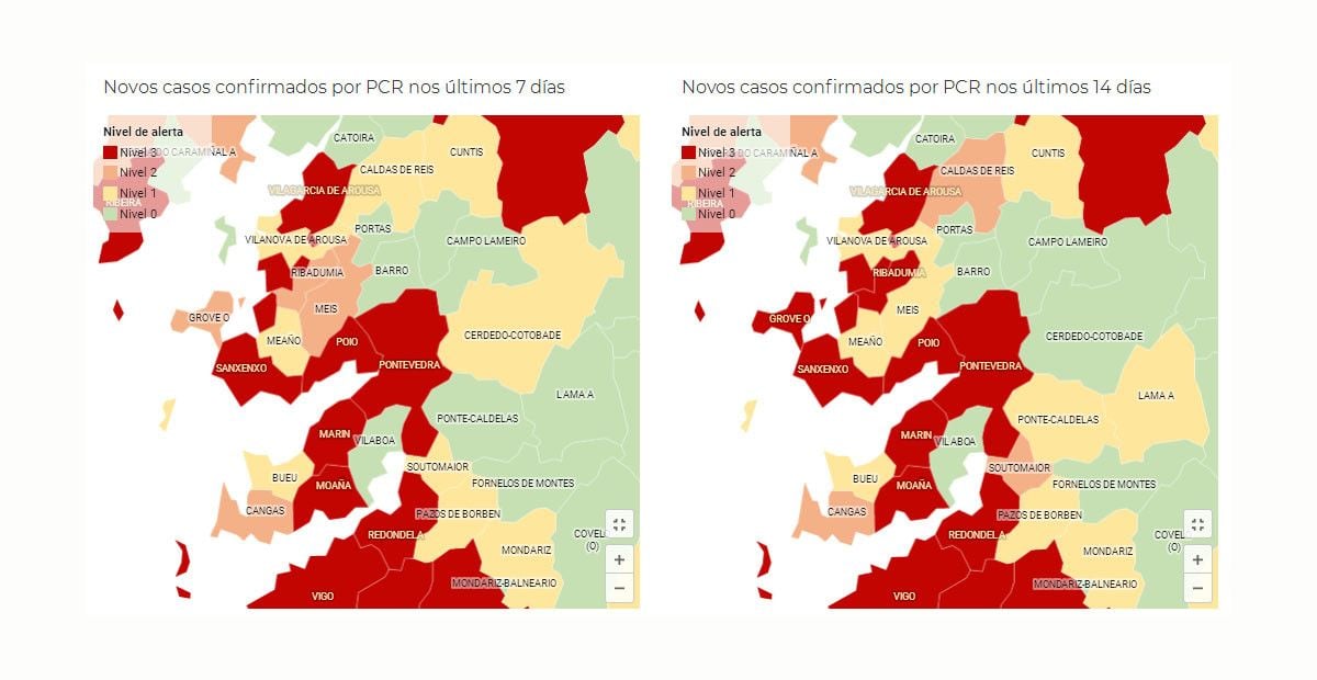 Incidencia de la covid-19 en los concellos del área sanitaria a 16 de noviembre