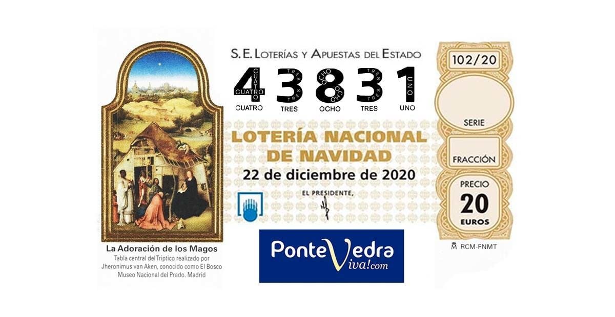 Décimo del número 43831, quinto premio del sorteo de Navidad de la Lotería Nacional