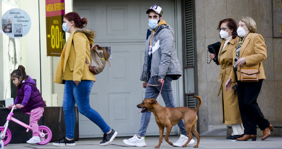 Gente paseando por la calle con mascarilla