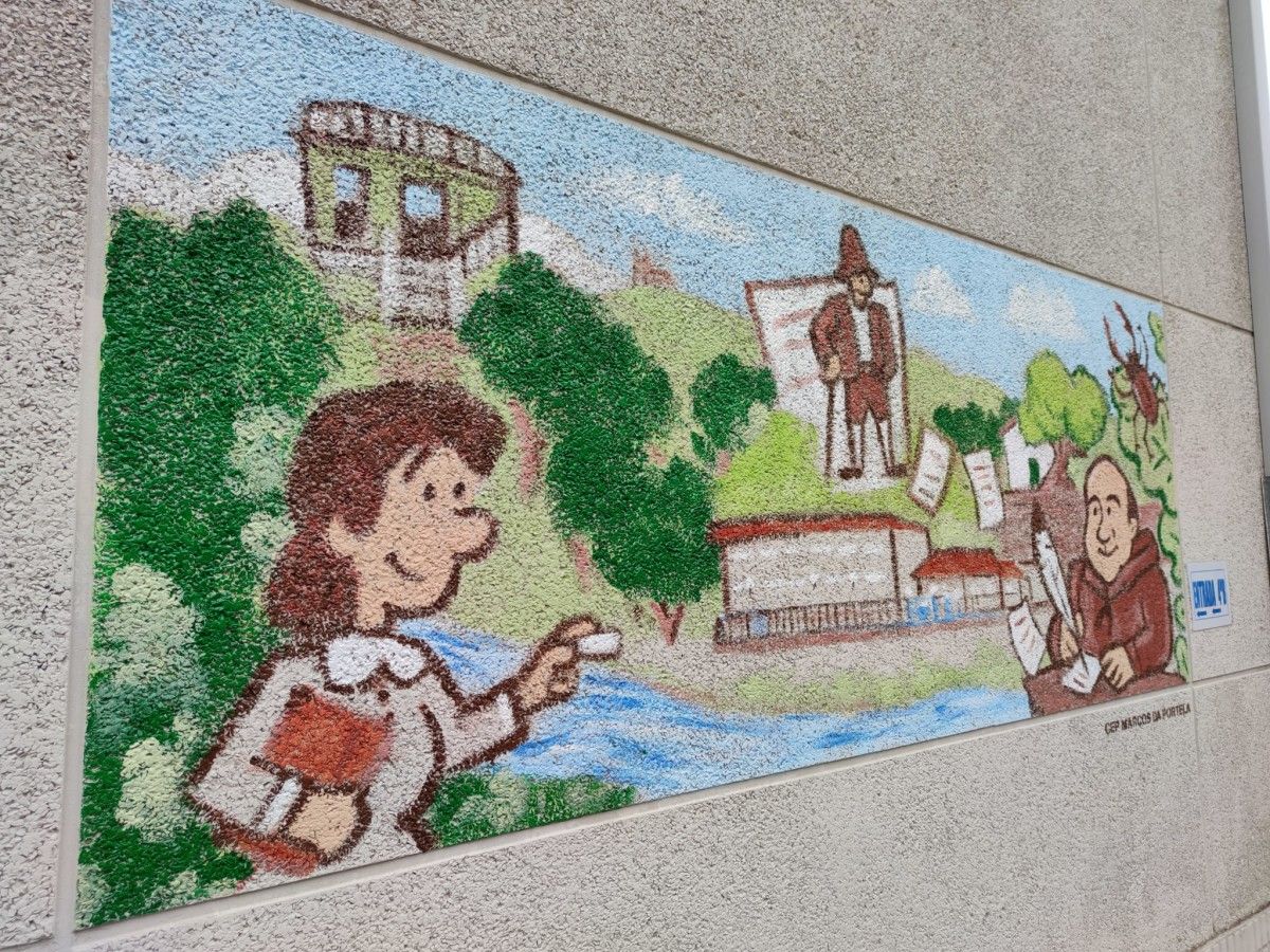 Mural de Polo Correo do Vento en el colegio Marcos da Portela 