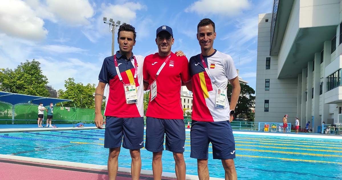 Javi Gómez Noya, Fernando Alarza e Mario Mola, en Tokyo