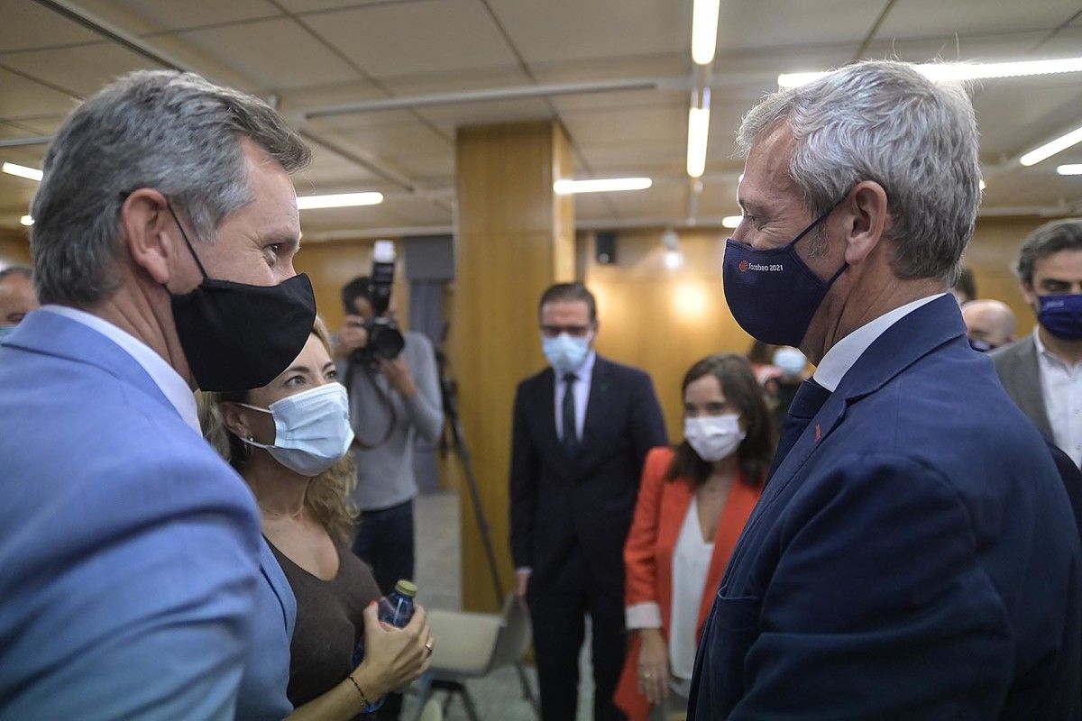 José Manuel Miñones, delegado del Gobierno, la ministra de Transportes Raquel Sánchez y el vicepresidente de la Xunta, Alfonso Rueda