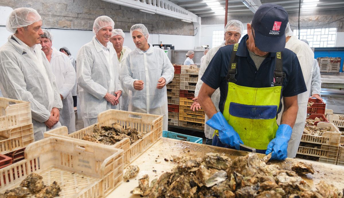 Visita de Alfonso Rueda a las instalaciones de Mariscos Daporta en Cambados