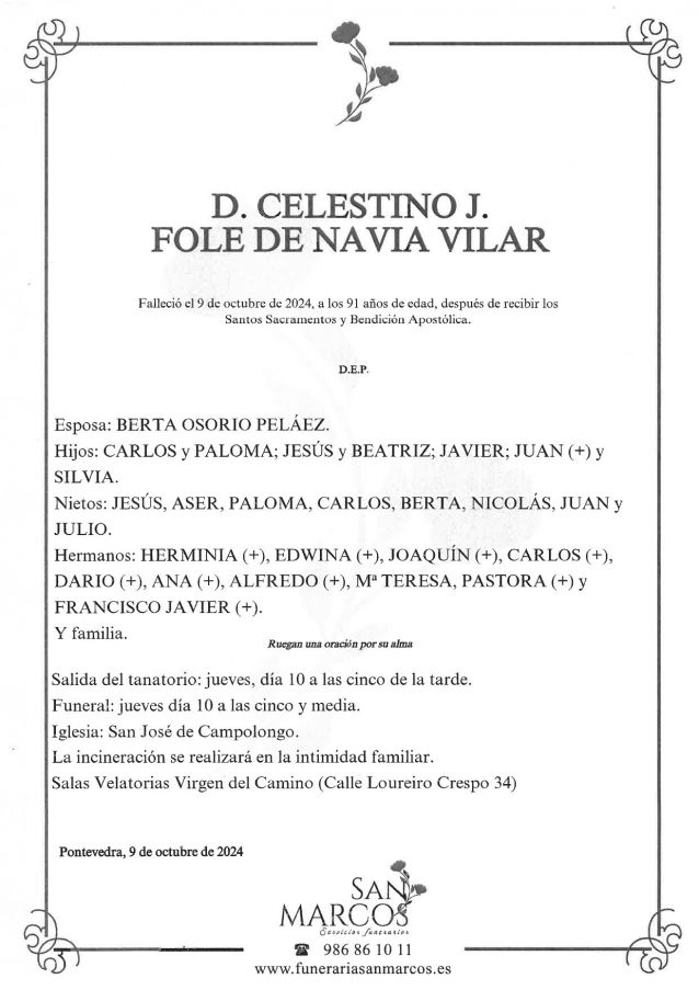 esquela Celestino Fole de Navia Vilar