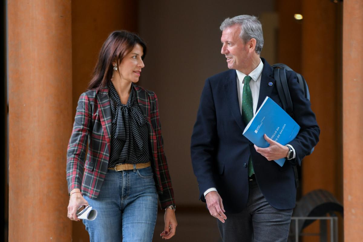 Alfonso Rueda e María Martínez Allegue a la salida del Consello de la Xunta