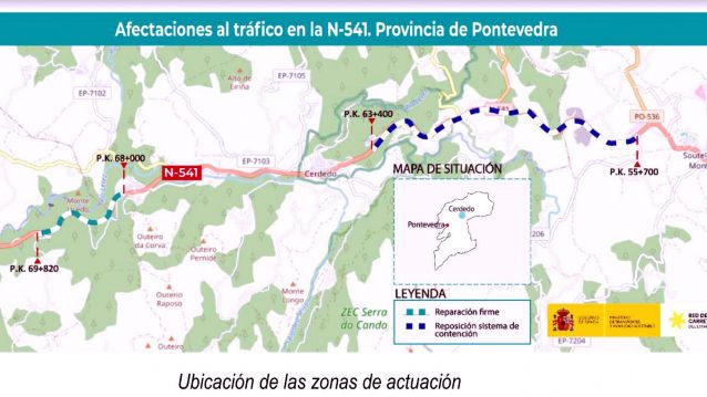 Zonas donde está previsto realizar las obras en la N-541