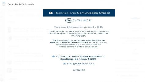 WhatsApp enviado a los clientes de Láser Sesión Pontevedra