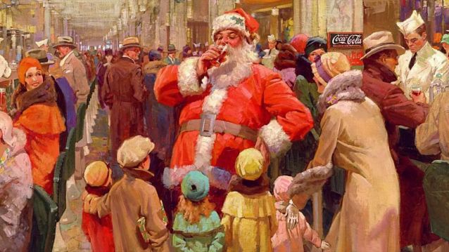 Santa at Christmas Mall óleo de Haddon Sundblom 1931