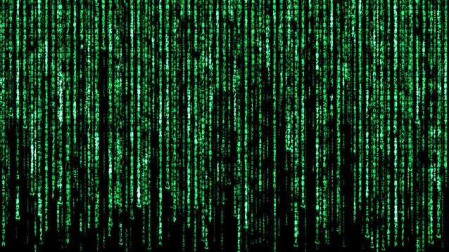 Chuvia de código informático verde, icónica imaxe do filme The Matrix de 1999