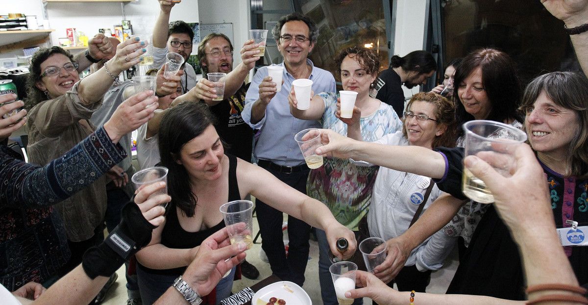 Celebración de Marea Pontevedra tras o resultado electoral