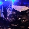 El vehículo accidentado en Caleiro, Vilanova de Arousa