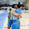 Carolina Pedreira y Débora Lavrador, en el partido de liga entre Marín Futsal y Ourense Envialia en A Raña