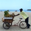 Vendedor de froitas na praia de Boca Chica, República Dominicana.