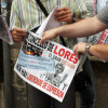 Protesta de trabajadores de Elnosa por la retirada de pancartas reivindicativas