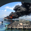 Incendio de un barco de pasajeros en O Grove