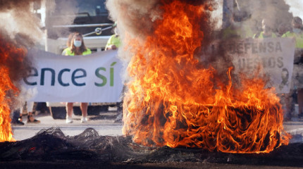 Protestas do persoal de Ence durante o 11 de agosto